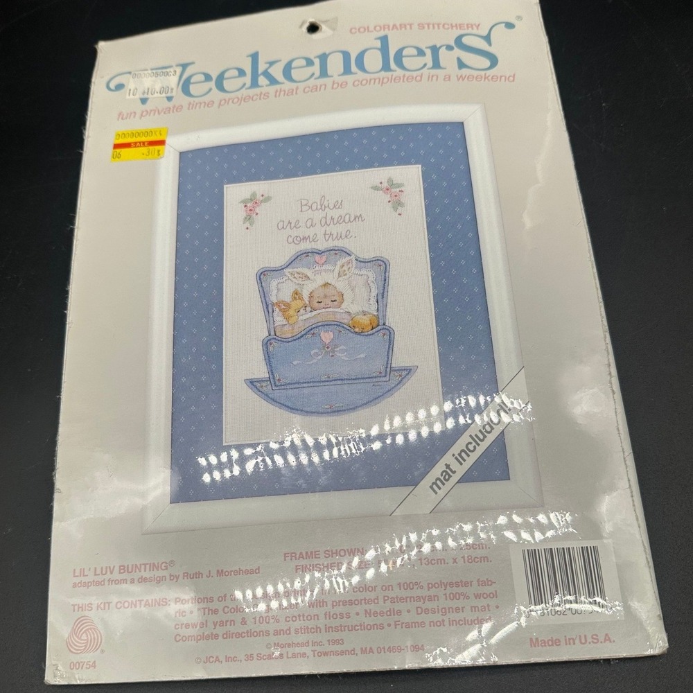 Weekenders Lil Luv Bunting Crewel Kit Baby‎ Cradle Bunny Costume Cozy Sleepy